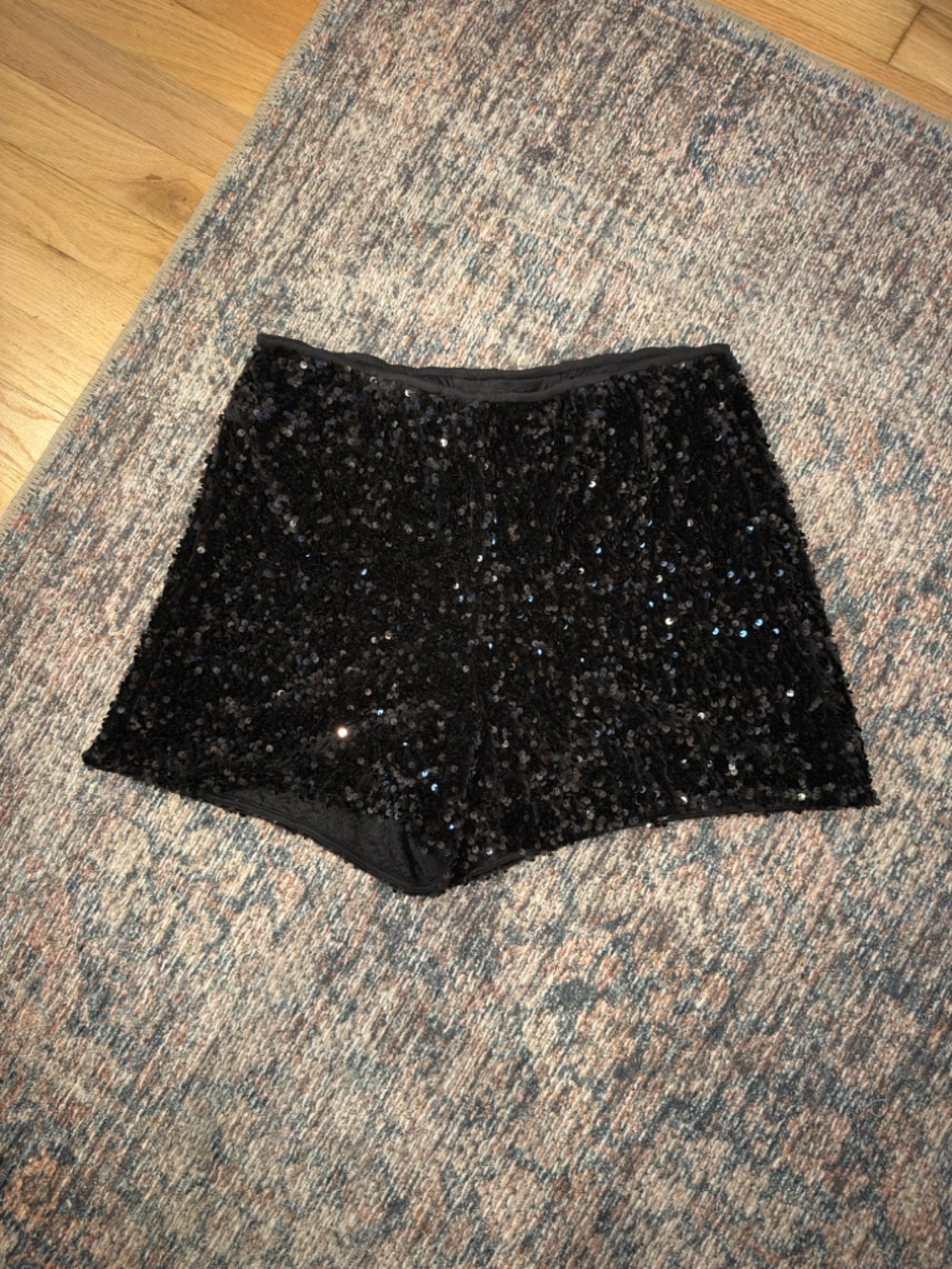 Mango Black Sequin High-Waist Shorts